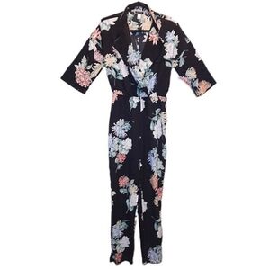 Another Story Floral Jumpsuit Short Sleeve Plunging Vneck Long Sleeve Size Small
